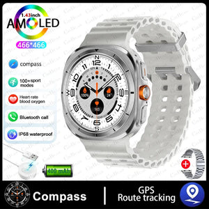 Planet Gates Silver steel For Samsung Galaxy Watch Ultra NFC GPS Track Compass Smart Watch Men 1.43 Inch AMOLED Always Display Screen BT Call Smartwatch