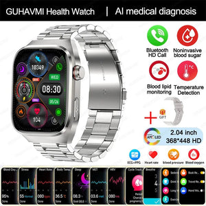Planet Gates Silver steel / Medical grade 2024 New Uric Acid Blood Fat Smartwatch ECG Blood Glucose Heart Rate Blood Pressure Health Monitoring Smart Watch For HUAWEI IOS