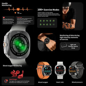 Planet Gates Silver steel strip / Galaxy Watch 7 Ultra New For Samsung Galaxy Watch Ultra New GPS Track Smart Watch Men Amoled Always Display Blood Sugar Clock BT Talk NFC Smart Watch
