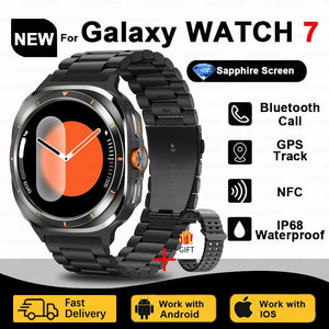 Planet Gates Silver steel strip / Galaxy Watch 7 Ultra New For Samsung Galaxy Watch Ultra New GPS Track Smart Watch Men Amoled Always Display Blood Sugar Clock BT Talk NFC Smart Watch
