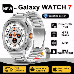 Planet Gates Silver steel strip / Galaxy Watch 7 Ultra New For Samsung Galaxy Watch Ultra New GPS Track Smart Watch Men Amoled Always Display Blood Sugar Clock BT Talk NFC Smart Watch
