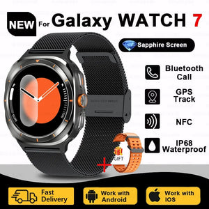 Planet Gates Silver steel strip / Galaxy Watch 7 Ultra New For Samsung Galaxy Watch Ultra New GPS Track Smart Watch Men Amoled Always Display Blood Sugar Clock BT Talk NFC Smart Watch