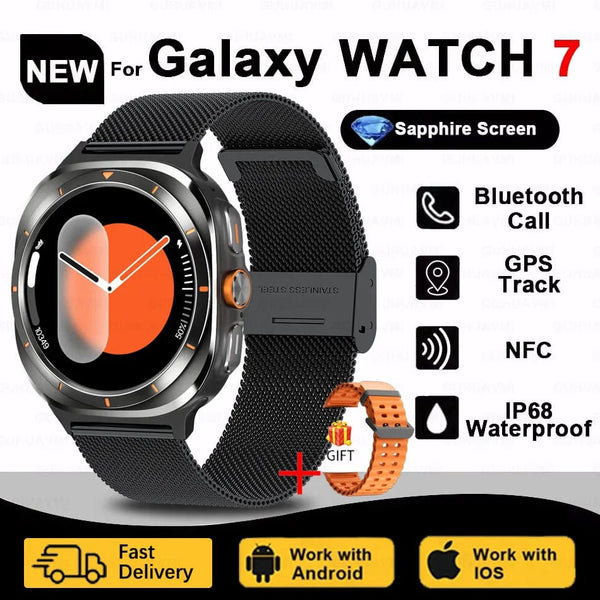 Planet Gates Silver steel strip / Galaxy Watch 7 Ultra New For Samsung Galaxy Watch Ultra New GPS Track Smart Watch Men Amoled Always Display Blood Sugar Clock BT Talk NFC Smart Watch