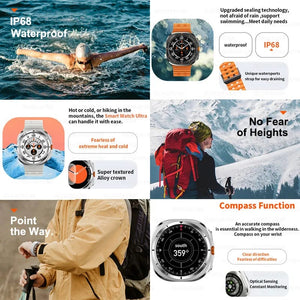Planet Gates Silver steel strip / Galaxy Watch 7 Ultra New For Samsung Galaxy Watch Ultra New GPS Track Smart Watch Men Amoled Always Display Blood Sugar Clock BT Talk NFC Smart Watch