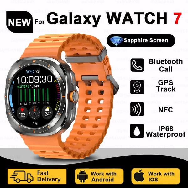 Planet Gates Silver steel strip / Galaxy Watch 7 Ultra New For Samsung Galaxy Watch Ultra New GPS Track Smart Watch Men Amoled Always Display Blood Sugar Clock BT Talk NFC Smart Watch