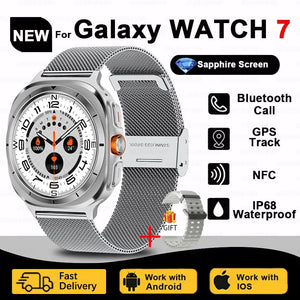 Planet Gates Silver steel strip / Galaxy Watch 7 Ultra New For Samsung Galaxy Watch Ultra New GPS Track Smart Watch Men Amoled Always Display Blood Sugar Clock BT Talk NFC Smart Watch