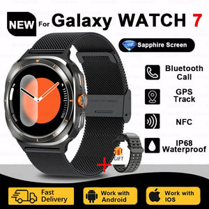 Planet Gates Silver steel strip / Galaxy Watch 7 Ultra New For Samsung Galaxy Watch Ultra New GPS Track Smart Watch Men Amoled Always Display Blood Sugar Clock BT Talk NFC Smart Watch