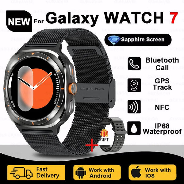 Planet Gates Silver steel strip / Galaxy Watch 7 Ultra New For Samsung Galaxy Watch Ultra New GPS Track Smart Watch Men Amoled Always Display Blood Sugar Clock BT Talk NFC Smart Watch