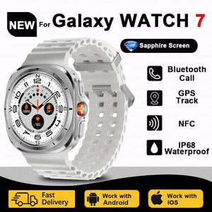 Planet Gates Silver steel strip / Galaxy Watch 7 Ultra New For Samsung Galaxy Watch Ultra New GPS Track Smart Watch Men Amoled Always Display Blood Sugar Clock BT Talk NFC Smart Watch