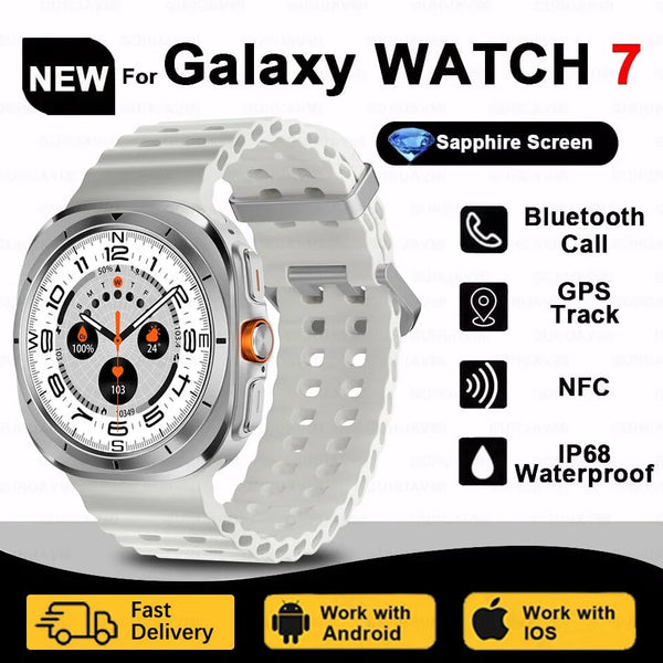 Planet Gates Silver steel strip / Galaxy Watch 7 Ultra New For Samsung Galaxy Watch Ultra New GPS Track Smart Watch Men Amoled Always Display Blood Sugar Clock BT Talk NFC Smart Watch