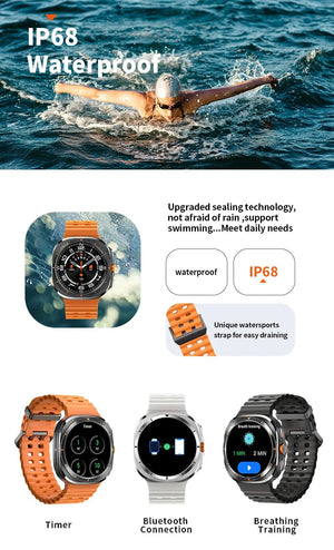 Planet Gates Silver steel strip / Galaxy Watch 7 Ultra New For Samsung Galaxy Watch Ultra New GPS Track Smart Watch Men Amoled Always Display Blood Sugar Clock BT Talk NFC Smart Watch