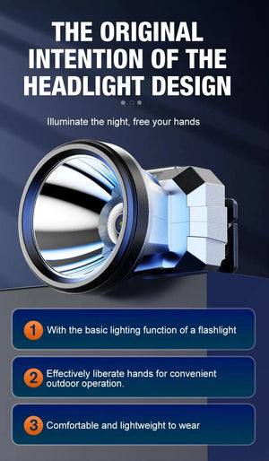 Planet Gates Silver Super Bright LED Rechargeable High-power Headlights High Brightness Emergency Charging Outdoor Head Flashlight Fishing Lamp