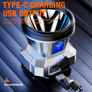 Planet Gates Silver Super Bright LED Rechargeable High-power Headlights High Brightness Emergency Charging Outdoor Head Flashlight Fishing Lamp