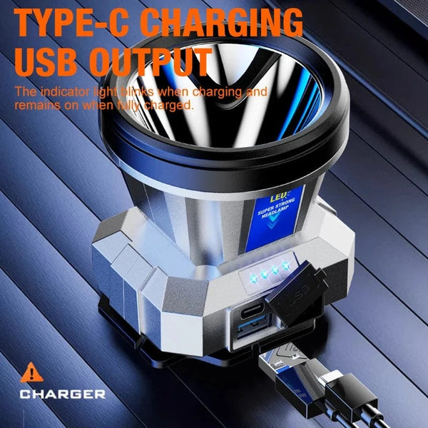 Planet Gates Silver Super Bright LED Rechargeable High-power Headlights High Brightness Emergency Charging Outdoor Head Flashlight Fishing Lamp