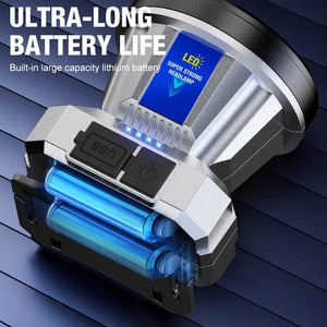 Planet Gates Silver Super Bright LED Rechargeable High-power Headlights High Brightness Emergency Charging Outdoor Head Flashlight Fishing Lamp