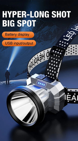 Planet Gates Silver Super Bright LED Rechargeable High-power Headlights High Brightness Emergency Charging Outdoor Head Flashlight Fishing Lamp
