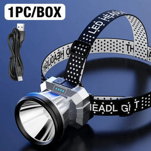 Planet Gates Silver Super Bright LED Rechargeable High-power Headlights High Brightness Emergency Charging Outdoor Head Flashlight Fishing Lamp