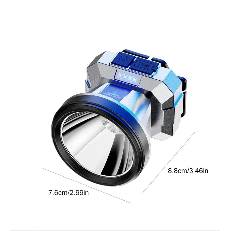 Planet Gates Silver Super Bright LED Rechargeable High-power Headlights High Brightness Emergency Charging Outdoor Head Flashlight Fishing Lamp