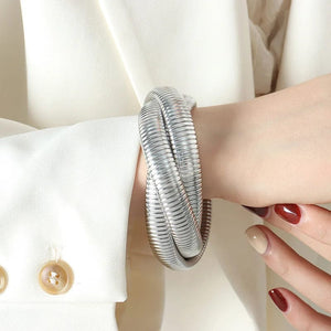 Planet Gates Silver Three laps Stainless Steel Two Three Laps Winding Stretch Elastic Bracelet for Women Gold Plating Kpop Gift