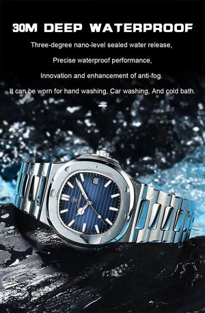 Planet Gates Silver White 2023 New POEDAGAR Luxury Watch Business Waterproof Male Clock Luminous Date Stainless Steel Square Quartz Men Watch reloj hombre