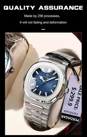 Planet Gates Silver White 2023 New POEDAGAR Luxury Watch Business Waterproof Male Clock Luminous Date Stainless Steel Square Quartz Men Watch reloj hombre