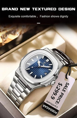 Planet Gates Silver White 2023 New POEDAGAR Luxury Watch Business Waterproof Male Clock Luminous Date Stainless Steel Square Quartz Men Watch reloj hombre