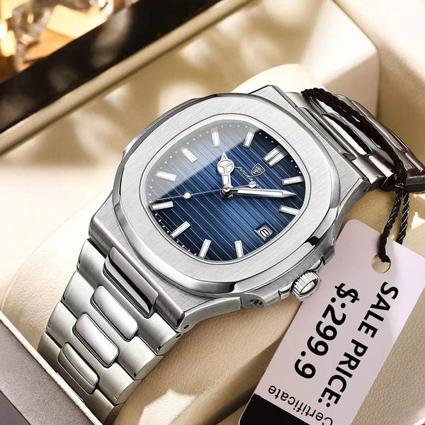 Planet Gates Silver White POEDAGAR Luxury Watch Business Waterproof Male Clock Luminous Date Stainless Steel Square Quartz Men Watch reloj hombre 2024 New