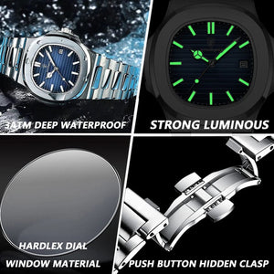 Planet Gates Silver White POEDAGAR Luxury Watch Business Waterproof Male Clock Luminous Date Stainless Steel Square Quartz Men Watch reloj hombre 2024 New