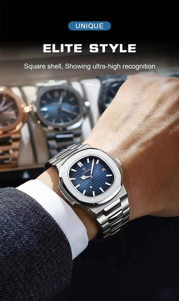 Planet Gates Silver White POEDAGAR Luxury Watch Business Waterproof Male Clock Luminous Date Stainless Steel Square Quartz Men Watch reloj hombre 2024 New