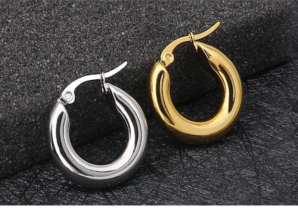 Planet Gates silver20mm 304#Stainless Steel Smooth Ear Buckle Round Thick Hoops Earrings for Women Piercing Earings Gift Fashion Jewelry 20/25/30mm