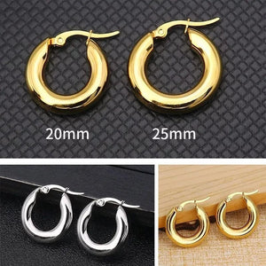 Planet Gates silver20mm 304#Stainless Steel Smooth Ear Buckle Round Thick Hoops Earrings for Women Piercing Earings Gift Fashion Jewelry 20/25/30mm