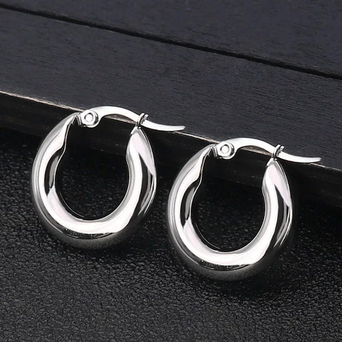 Planet Gates silver20mm 304#Stainless Steel Smooth Ear Buckle Round Thick Hoops Earrings for Women Piercing Earings Gift Fashion Jewelry 20/25/30mm