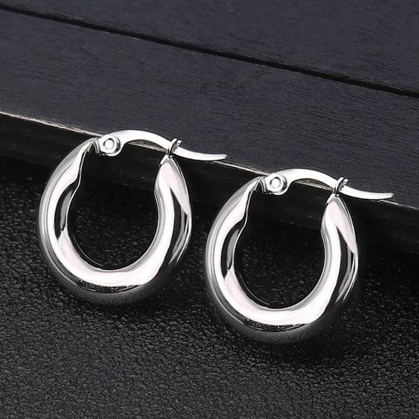 Planet Gates silver20mm 304#Stainless Steel Smooth Ear Buckle Round Thick Hoops Earrings for Women Piercing Earings Gift Fashion Jewelry 20/25/30mm