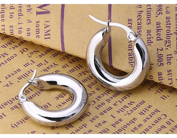 Planet Gates silver20mm 304#Stainless Steel Smooth Ear Buckle Round Thick Hoops Earrings for Women Piercing Earings Gift Fashion Jewelry 20/25/30mm