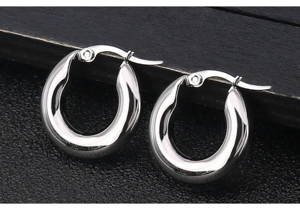 Planet Gates silver20mm 304#Stainless Steel Smooth Ear Buckle Round Thick Hoops Earrings for Women Piercing Earings Gift Fashion Jewelry 20/25/30mm