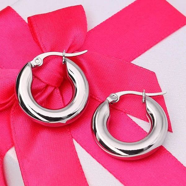 Planet Gates silver20mm 304#Stainless Steel Smooth Ear Buckle Round Thick Hoops Earrings for Women Piercing Earings Gift Fashion Jewelry 20/25/30mm