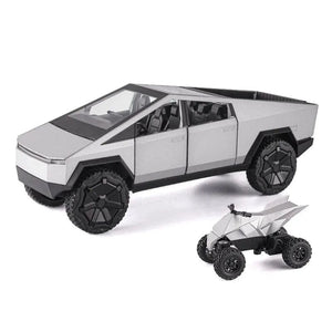 Planet Gates silvery 1:24 Cybertruck Model Silver Pickup Truck Diecast Metal Toy Cars with Sound and Light for Kids Age 3 Year
