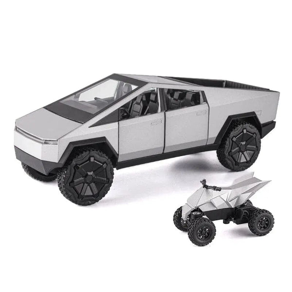 Planet Gates silvery 1:24 Cybertruck Model Silver Pickup Truck Diecast Metal Toy Cars with Sound and Light for Kids Age 3 Year