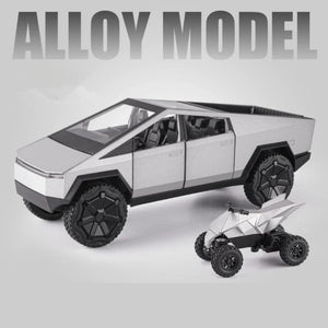 Planet Gates Silvery 1/24 Tesla Cybertruck Pickup Alloy Car Model Diecasts Metal Toy Off-road Vehicles Car Model Simulation Sound and Light Kids Gift