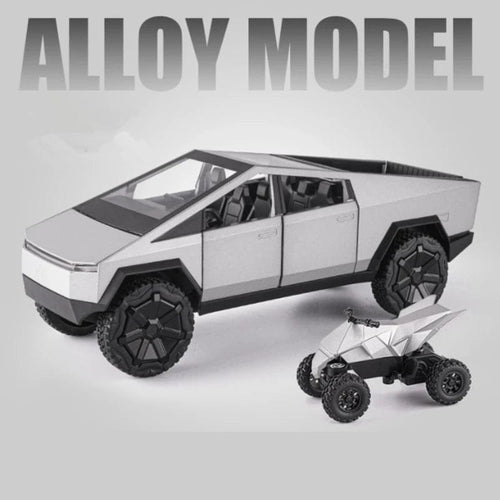 Planet Gates Silvery 1/24 Tesla Cybertruck Pickup Alloy Car Model Diecasts Metal Toy Off-road Vehicles Car Model Simulation Sound and Light Kids Gift