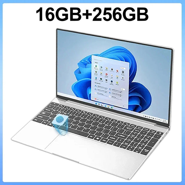 Planet Gates Silvery 16GB Ram 256GB ROM 15.6 Inch Laptop 32GB Ram 2TB SSD Windows 11 Notebook Pc Gamer N5095 Office Computer with Backlit Fingerprint Wifi Camera