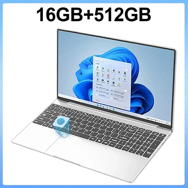 Planet Gates Silvery 16GB Ram 512GB ROM 15.6 Inch Laptop 32GB Ram 2TB SSD Windows 11 Notebook Pc Gamer N5095 Office Computer with Backlit Fingerprint Wifi Camera
