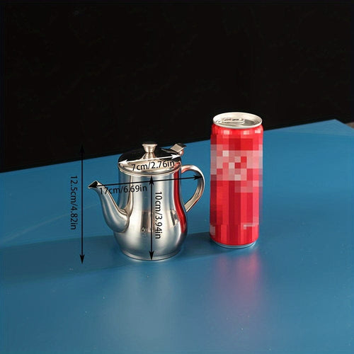 Planet Gates Silvery / 18oz 1pc Stainless Steel Oil Pot With Filter - Separate Oil Residue And Seasoning Bottle - Perfect For Kitchen Storage, Drinkware (18oz)