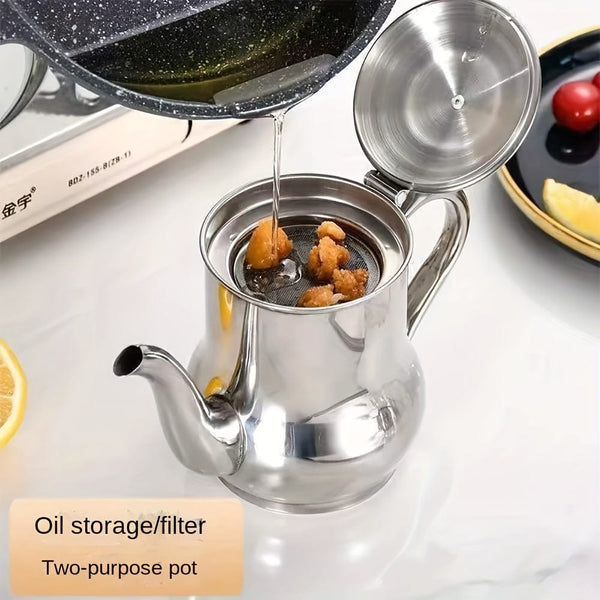 Planet Gates Silvery / 18oz 1pc Stainless Steel Oil Pot With Filter - Separate Oil Residue And Seasoning Bottle - Perfect For Kitchen Storage, Drinkware (18oz)