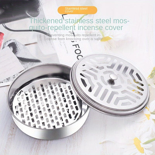 Planet Gates Silvery 1pc, Eliminate Mosquitoes Instantly With This Portable Stainless Steel Mosquito Incense Box For Indoor Home Pest Control