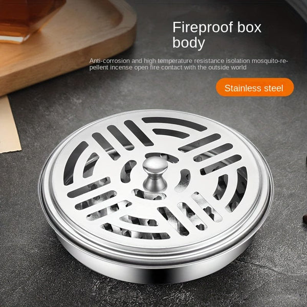 Planet Gates Silvery 1pc, Eliminate Mosquitoes Instantly With This Portable Stainless Steel Mosquito Incense Box For Indoor Home Pest Control