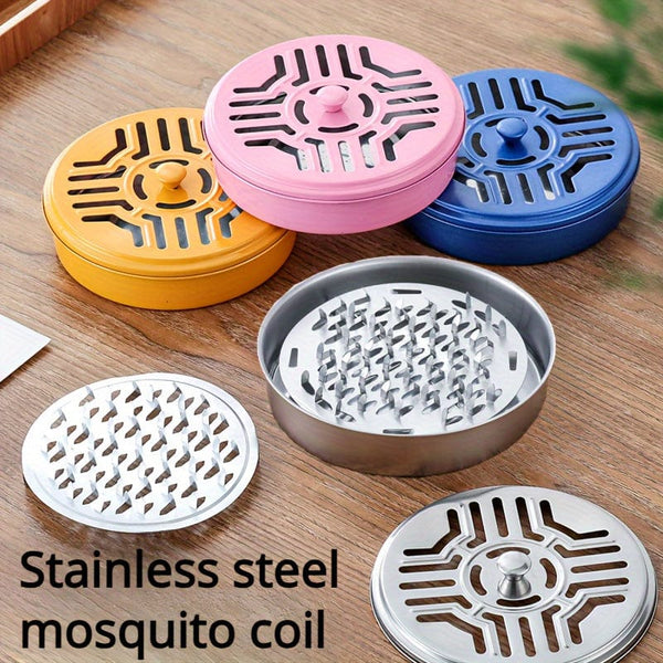 Planet Gates Silvery 1pc, Eliminate Mosquitoes Instantly With This Portable Stainless Steel Mosquito Incense Box For Indoor Home Pest Control