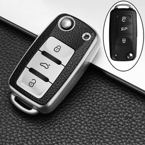 Planet Gates Silvery 1pc Leather TPU Car Key Case Cover Fob Shell For VW Volkswagen Polo Tiguan Passat Golf Jetta Beetle Caddy For Skoda Kodiaq Superb Octavia Accessories