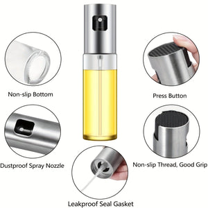 Planet Gates Silvery 1pc Olive Oil Sprayer Spritzer Bottle For Cooking Oil Dispenser Vinegar Bottle Air Fryer Kitchen Cooking Frying Salad Baking BBQ, 100ml