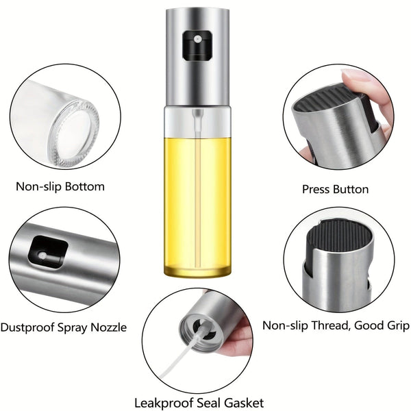 Planet Gates Silvery 1pc Olive Oil Sprayer Spritzer Bottle For Cooking Oil Dispenser Vinegar Bottle Air Fryer Kitchen Cooking Frying Salad Baking BBQ, 100ml